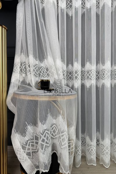 LisabellaHome Luxe Brode Tulle Ttm Backdrop Soft Backdrop Drape Ironing Free , Impressive Flare (1X2 Pile Stitched)