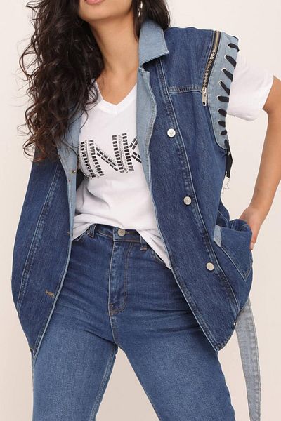 Suzi VESTĂ DE DENIM CU DETALII DE FERMOAR ȘI ȘIRETURI 240032