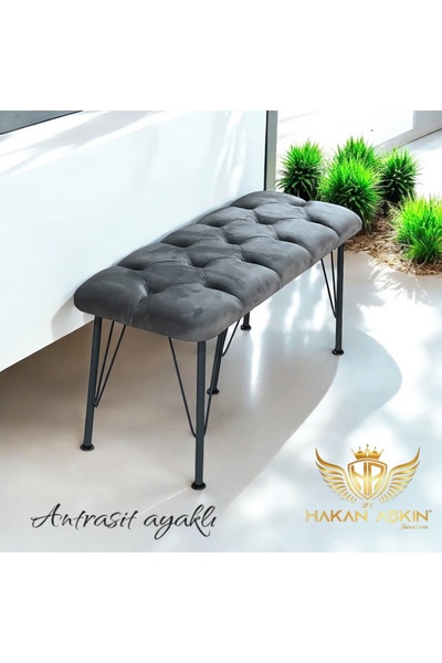 BY HAKAN AŞKIN Antrasit Renk Metal Ayaklı Babyface Puf & Bench Koyu Füme 2025