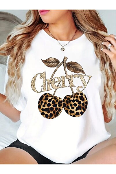 WOODROFFE Ženska Cherry Cherry Štampano Oversize kroj Salas T-shirt Dečko