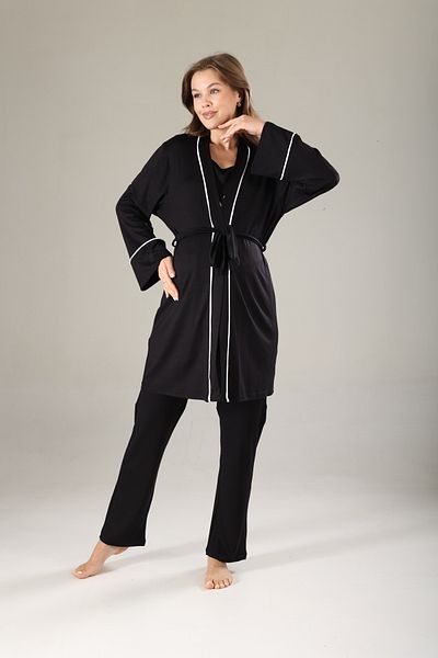 Lohussa Black Piping Special Design Summer Cotton Maternity Maternity Dressing Gown Pajama Set Set of 3