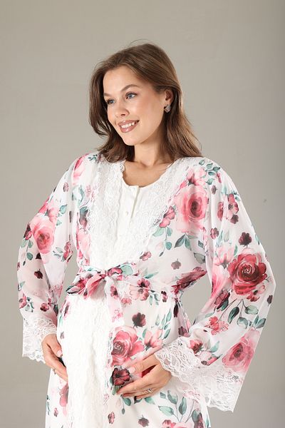 Lohussa Claret Red Floral Sifon Dressing Gown Special Design Summer Cotton Maternity Maternity Dressing Gown Pajama Set Set of 3