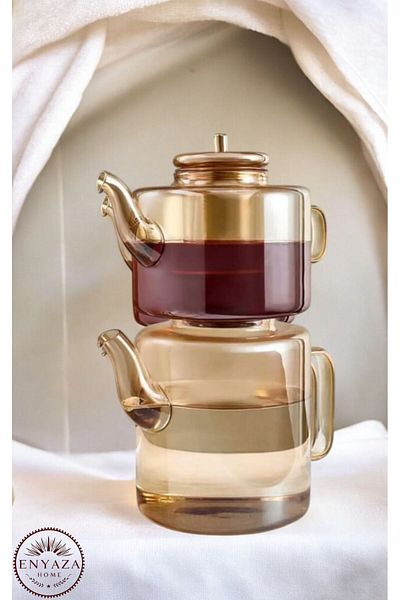 ENYAZA(2024) Borosilicate Glass Teapot Set Gold''1100 Ml-1800 ml