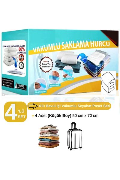 Vakum Hurcu Set of 4 Vacuum Storage Bags 50 cm X 70 cm Inside Suitcase - Vacuum Storage Bag - Vacuum Bag
