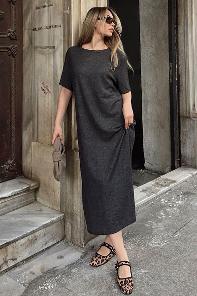 Swist Smoked Giz Bicycle Neck Slit Γυναικείο Midi Φόρεμα
