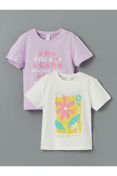 LC Waikiki Lcw Baby Crew Neck Floral Girl's T-Shirt Pack of 2 (S5)