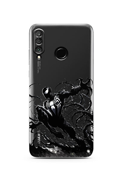 moonset Huawei P30 Lite Uyumlu Siyah Örümcek Tasarımlı Baskılı Şeffaf Telefon...