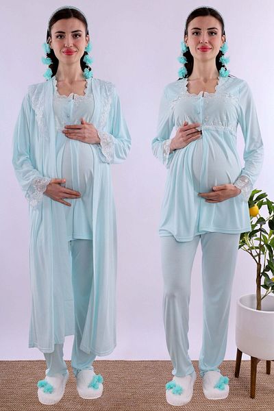 ByLohusa Effortt Turquoise Long Dress Maternity Pajama Set Byl 224072