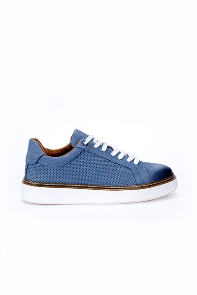 Vantaggio Luzero Blue Nubuck 100% Genuine Leather Perforated Men's Sneaker Shoes