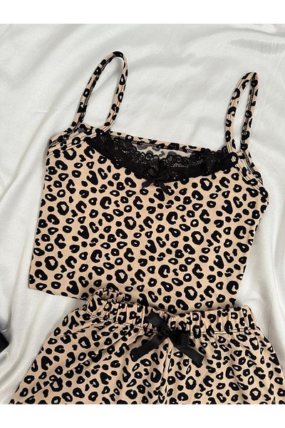 Lena Homewears Set pijama de damă Lena cu model leopard cu pantaloni scurți Milan