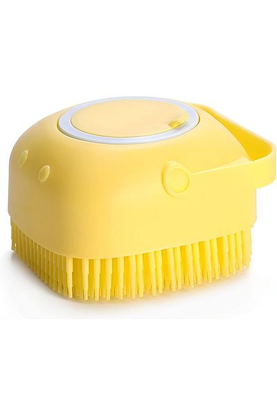 Fish & Paws Perie de spălat Fish & Paws® pentru câini și pisici, cu rezervor de șampon din silicon, Galbenă.