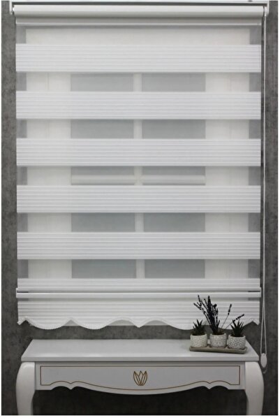 ömer ilhan ekru geniş pilise etek dilimli aliminyum kasalı zebra perde siline...