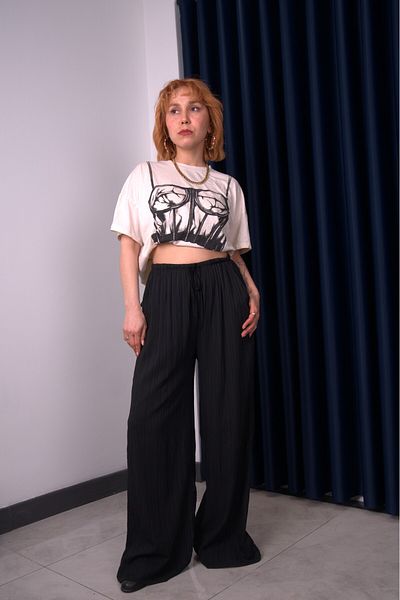 Bak'ap Premium Seersucker Linen Summer Loose Wide Leg Lace up Trousers