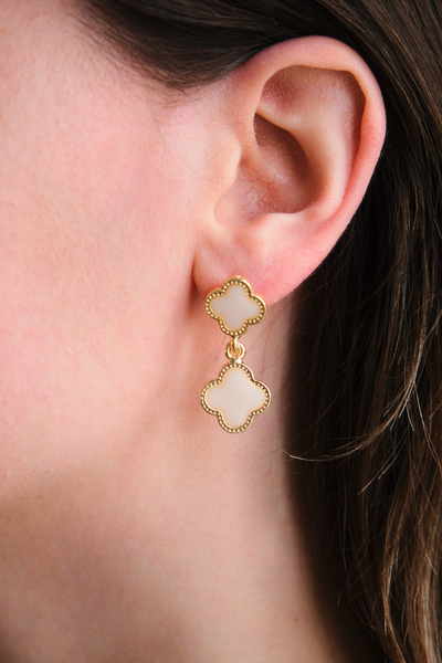 monalisatoka Kadın Beyaz Yonca Gold Küpe