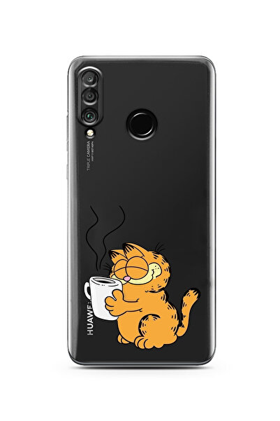 moonset Huawei P30 Lite Uyumlu Garfield Tasarımlı Baskılı Şeffaf Telefon Kılıfı