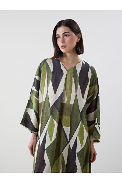 LC Waikiki Lcw Modest V-Neck Patterned Oversize Dress (S5)