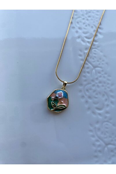 VELMORIA Çelik Etnik Vintage Çiçek Desen Mineli Kadın Kolye
