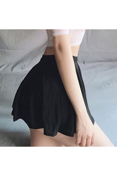 SİTRİNA Black Lycra Fancy Mini Skirt 7050