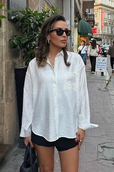 Ded COLLECTION Cămașă cu mânecă lungă din țesătură de bumbac Crinkle pentru femei