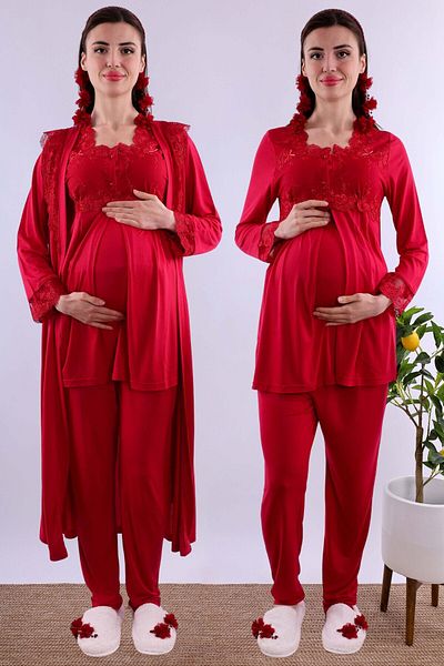 ByLohusa Effortt Cherry Long Dressing Gown Maternity Maternity Pajama Set Byl 224072