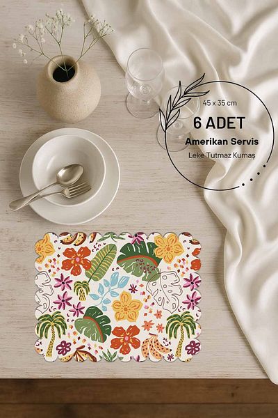 Pilloveland Laser Cut 6 Pieces of American Service - Seamless Suede Fabric - 45 X 35 cm - Tropical