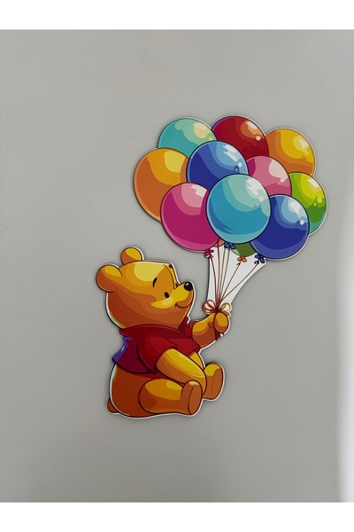 Dekoratif Ahşap Baskılı Balonlu Ayı Winnie Duvar Aksesuarı 27*33