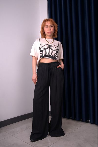 Bak'ap Premium Seersucker Linen Summer Loose Wide Leg Lace up Trousers