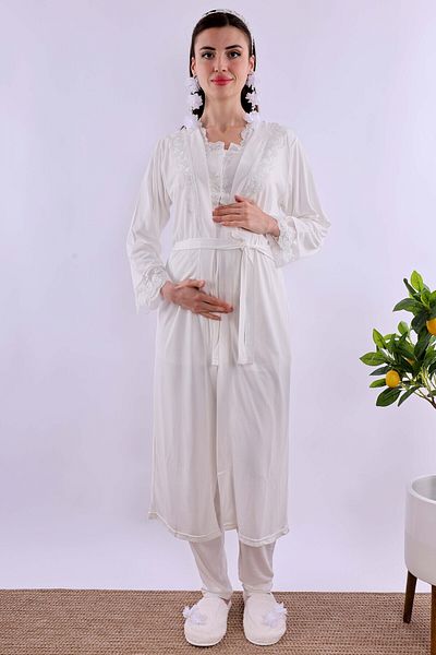 ByLohusa Effortt Ecru Long Dressing Gown Maternity Maternity Pajama Set Byl 224072