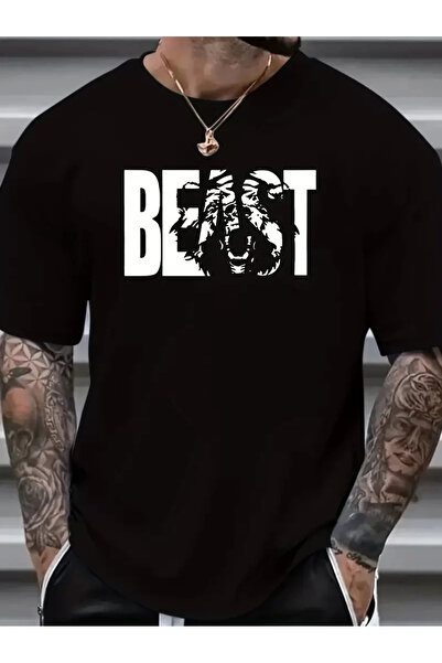 LUMİART Stylish Plus Size Men's T-Shirt with Unique Print Design - Comfortabl...