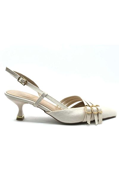 KCMN Feles Candy Heeled Three Buckle Detailed Open Back Stiletto Women's Short Heeled Shoes Ten