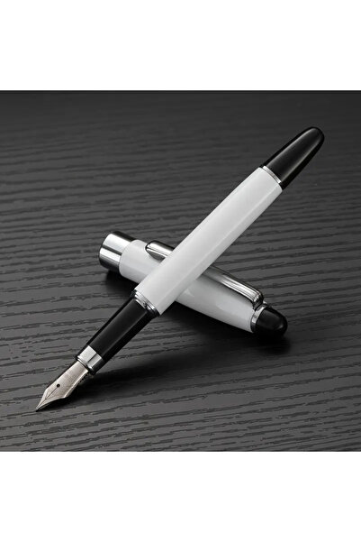 Art Tone Premium Paslanmaz Çelik Dolma Kalem - 0.5mm Uçlu Şık Siyah Beyaz Met...