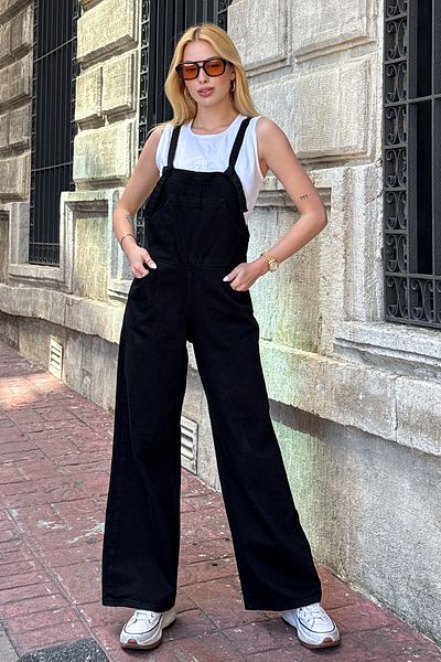 bacc Black Denim Palazzo Salopette - Women's Bcdf-234202