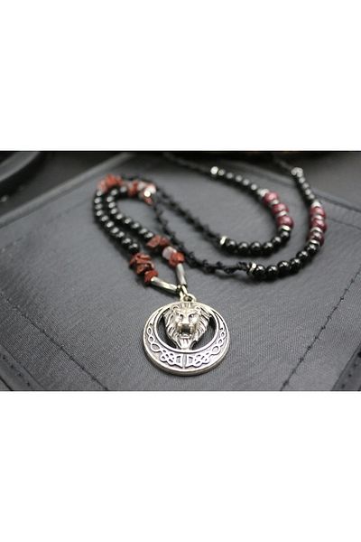 magıcgrange Special Design Hand Knitted Lion King Necklace – Jasper & Hematite Natural Stone