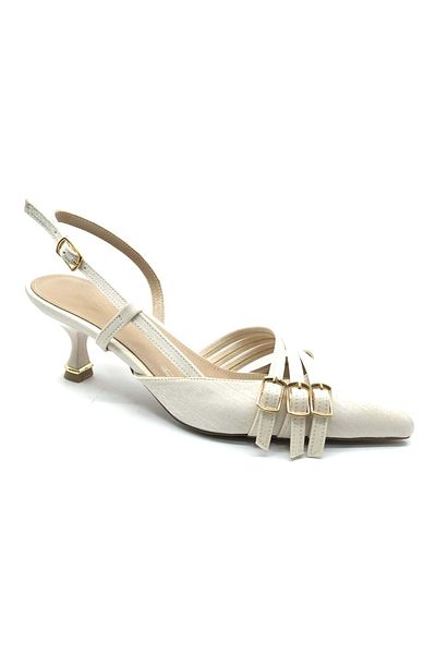 KCMN Feles Candy Heeled Three Buckle Detailed Open Back Stiletto Women's Short Heeled Shoes Ten