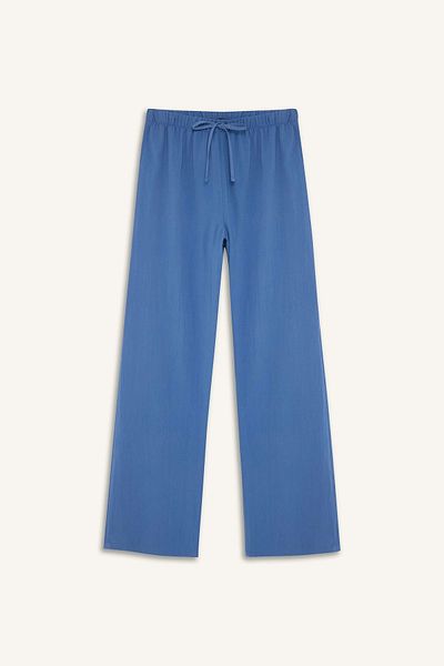 DeFacto E6883 Blue Wide Leg Wide Loose Leg Aerobin Trousers