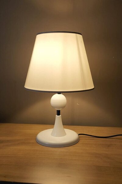 Taşcan Aydınlatma Maya Beyaz Ayaklı Abajur Masa Lambası Krem Şapka Salon Yata...