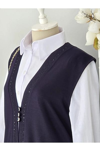 LİFERA Combed Stone Detailed Mother's Vest with Pockets