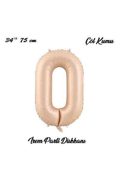 İrem Parti Dükkanı Retro Desert Sand, Sand Beige, Caramel 0 Age Number Balloon 74 cm 34 Inch