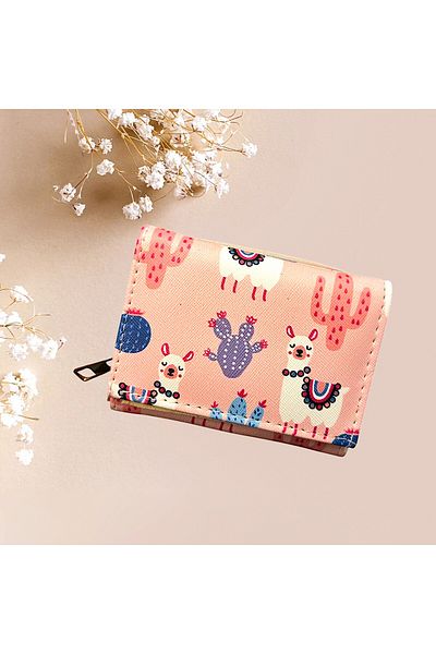 patriko tekstil Girl's Lama Printed Multi-Section Card Holder Coin & Paper Money Wallet