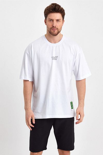 THE RULE Ανδρικό σημείωμα στον εαυτό μου με στάμπα Oversize 100% βαμβακερό φαρδύ φαρδύ λαιμόκοψη φαρδύ λευκό μπλουζάκι
