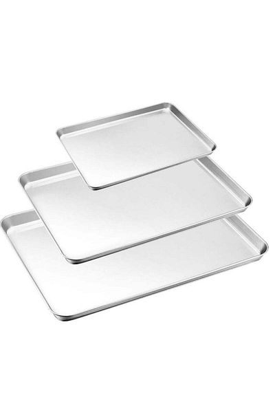 ALMUFARREJ Aluminum Rectangular Baking Tray Set - 3 Pieces