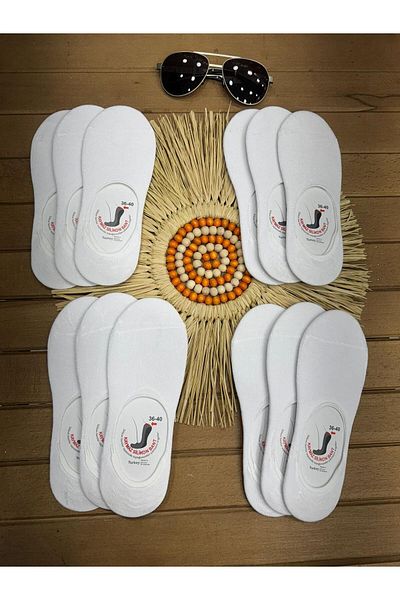 XORVİO Women's White Ballerina Socks Summer Extra Comfortable 12 Pairs Cotton Lycra Silicone Seamless