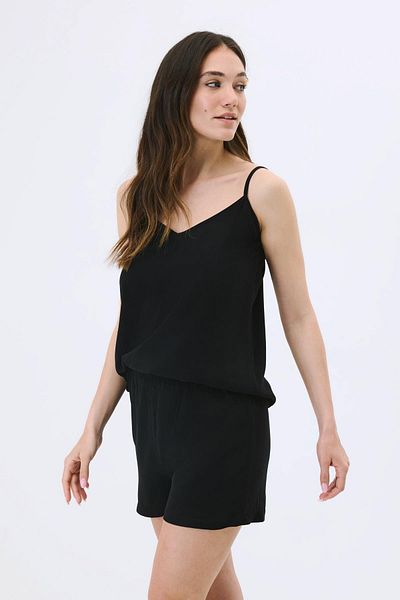 C&City Set pijama din viscoză cu pantaloni scurți cu bretele 9155 Negru