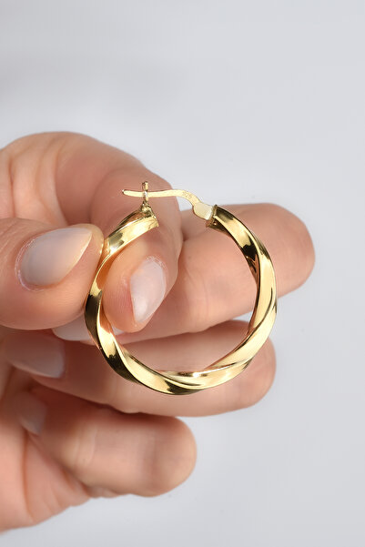 Nox Jewelry 14 Ayar Altın Kaplama Burgulu Halka Gümüş Küpe - E00293