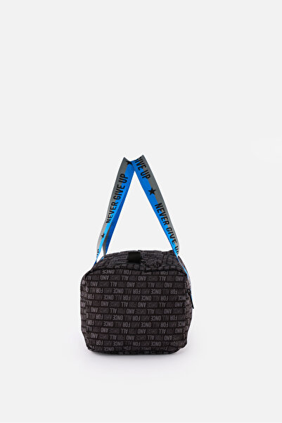 ICONE BAG Erkek Çocuk Yazı Baskılı Spor Çanta, Yan Cepli Spor Çanta, Fermuarlı Detaylı Çocuk Spor Çanta, Siyah