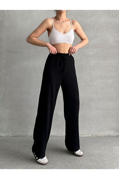 BEJNA Schwarze Modal-Jogginghose mit weitem Bein für Damen