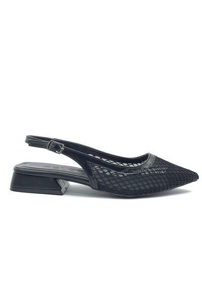 KCMN Feles Lace Detailed Short Heeled Open Back Women's Ballerina Shoes Black