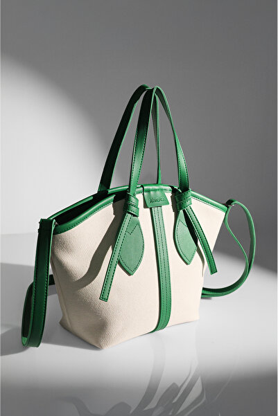 Rimense Women's Green Linen Lined Zippered Hand and Shoulder Bag