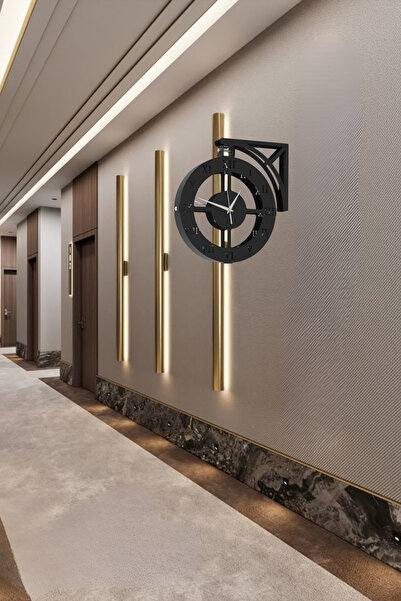 Home Dairesel Siyah Metal Modern Çift Taraflı Duvar Saati