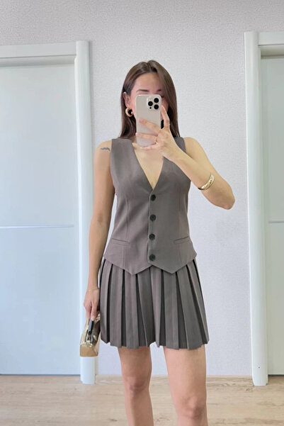 İndigo Park Yelekli Mini Elbise- Bordo